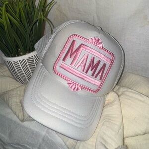 White and Pink 'Mama' Trucker Hat Snap back.